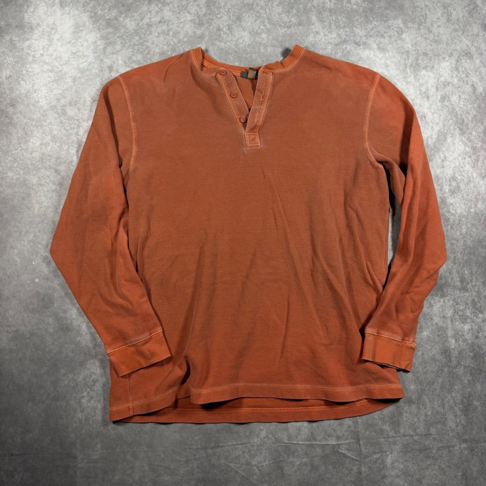 Breakwater Mens Waffle Knit Henley Shirt Burnt Orange Long Sleeve Large Outdoor